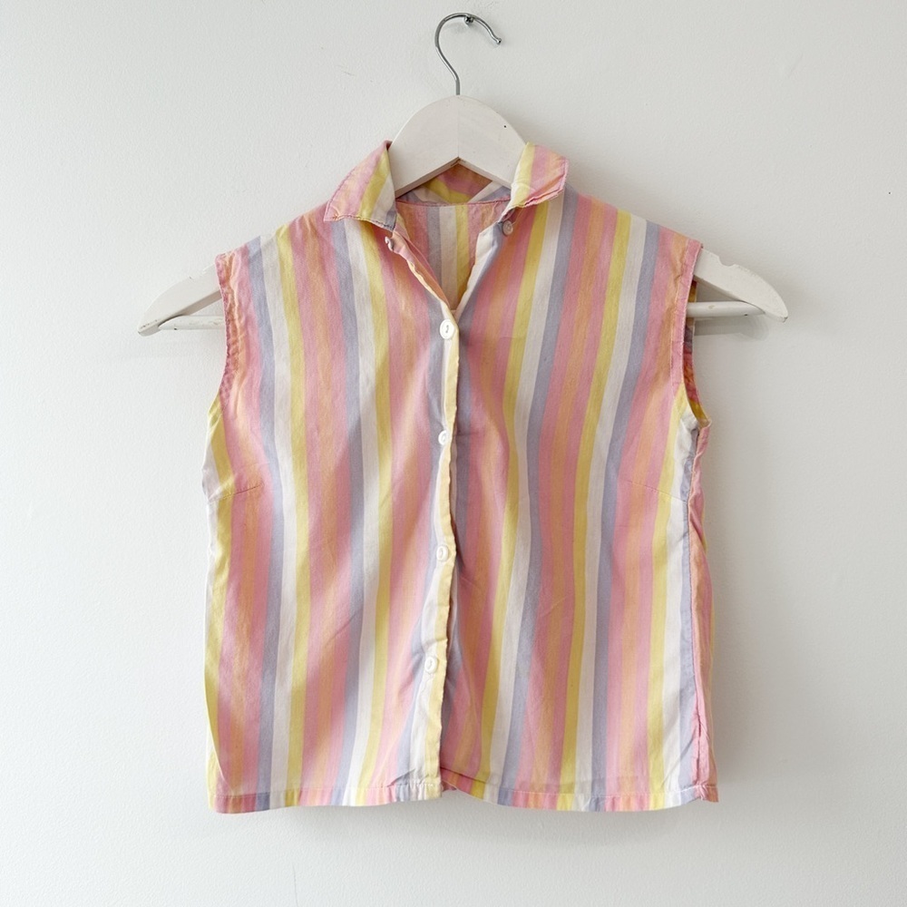 Girls Summer Striped Button Down Top-Sleeveless-Size: 5T Approx.